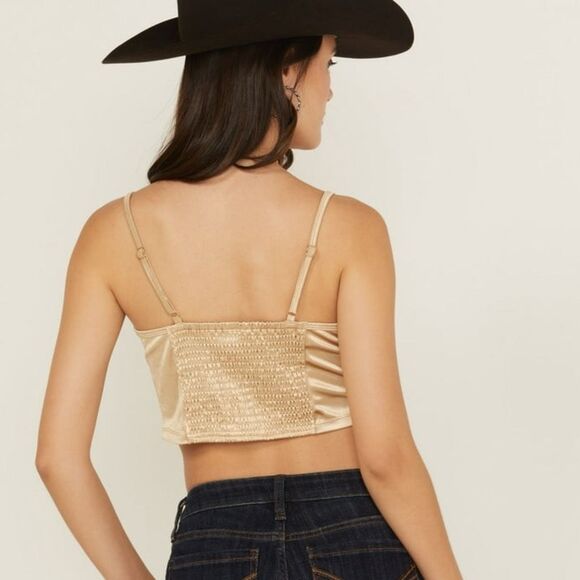 NWT Free People Casino Royal underwire satin top in latte gold color  Size L - Picture 3 of 10